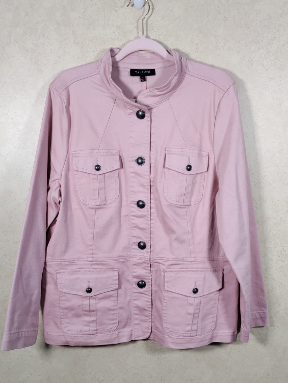 I130 Talbots Mauve Pink Utility Jacket with Button Front XL